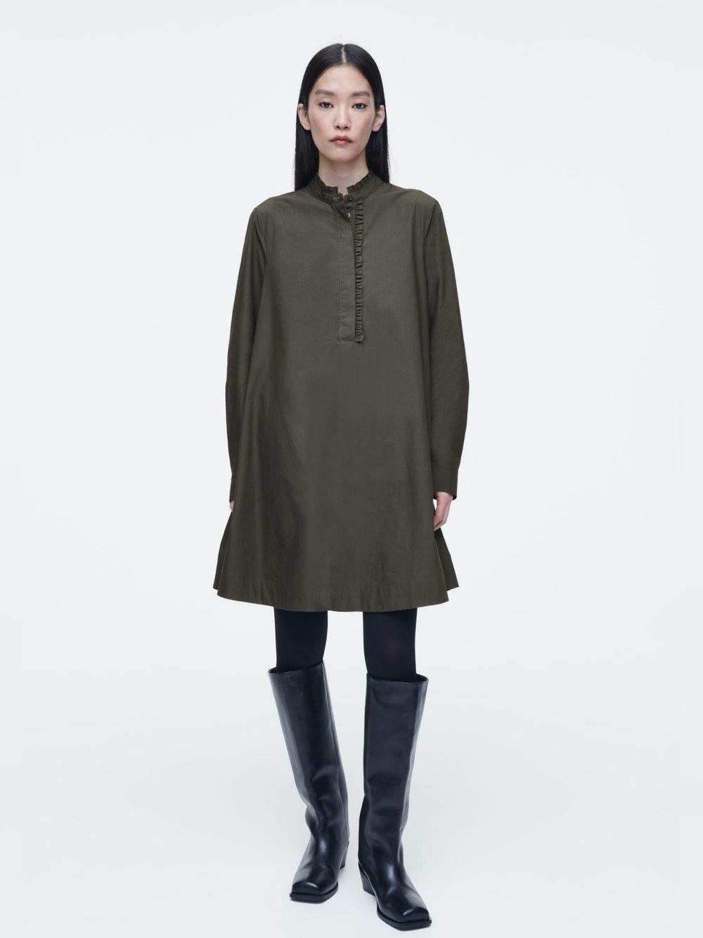 COS khaki Long Sleeve A Frame Swing Dress, size 14